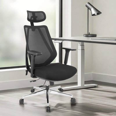 Chaise de bureau ergonomique avec appui-tête 3D et dossier en filet - Chaise de travail entièrement réglable
