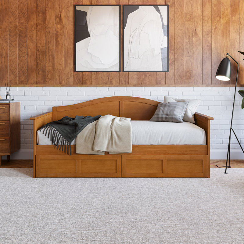 Anakaren Solid Wood Twin Daybed with Storage Drawers, Light Toffee