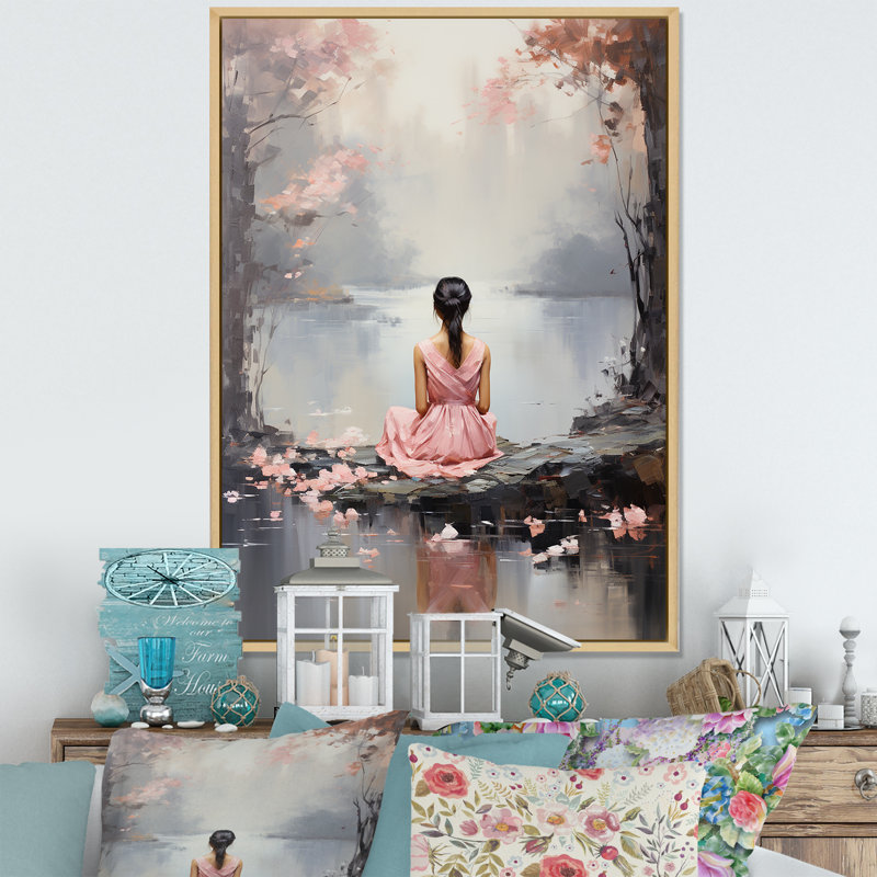 Reproduction d'art sur toile, "Pink Meditation Meditation Moments II", H 20 po x l 12 po x P 1 po, Cadre naturel flottant