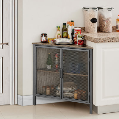 Kempst Corner End Table Shelf, 3-Tier Display Shelves with Protection Door, Metal Frame Storage Cabinet Org
