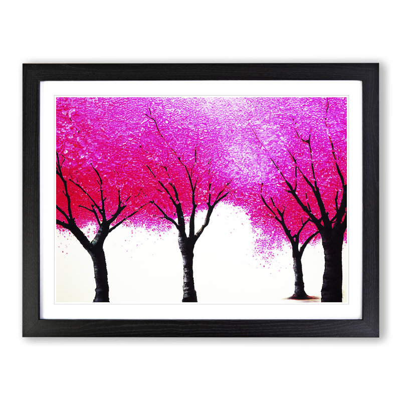 Illuminating Cherry Blossom Trees Abstract - Single Picture Frame Print, Black, 46cm H x 64cm W