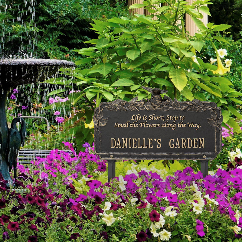Butterfly Rose Quote Personalized Garden Sign, Black/Gold, Yes