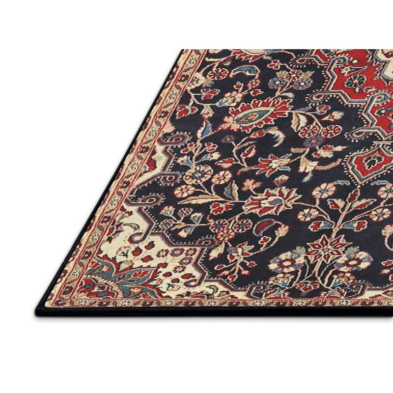 Tapis traditionnel rouge / noir Germanos, Rectangle 5 pi x 7 pi