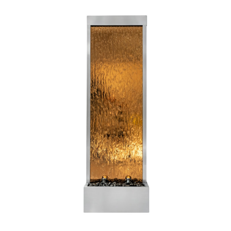 Stainless Steel Waterfall Fountain with Lights, Gold