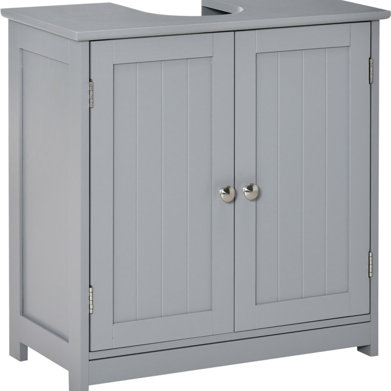 Meuble-lavabo gris pour salle de bain - Gain d'espace grâce à sa tablette réglable, idéal pour l'hygiène et le quotidien. Coupe en U pour une organisation optimale des produits.