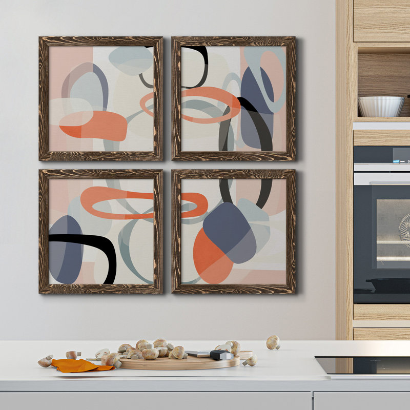 «Floating on Silk I», ensemble de 4 peintures sur toile encadrées, Toile encadrée noyer, H 71 po x l 71 po x P 1,5 po