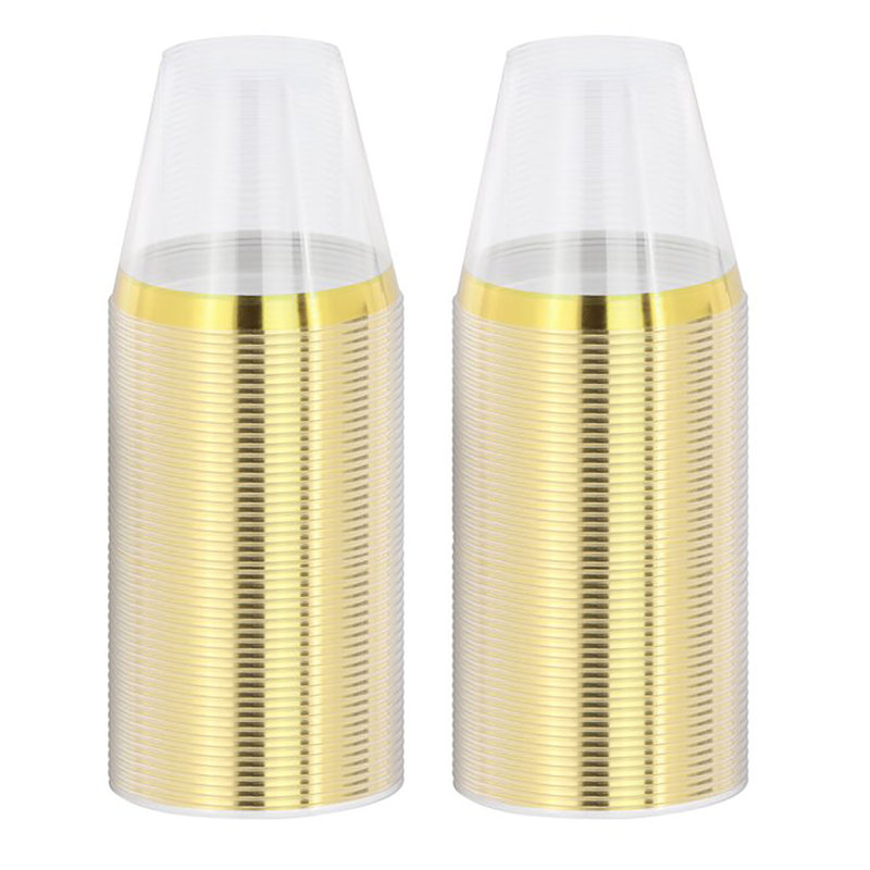 Ensemble de 100 tasses de fête jetables en plastique 9 onces avec rebord doré, tasses sans Bpa pour les mariages, fêtes et événements
