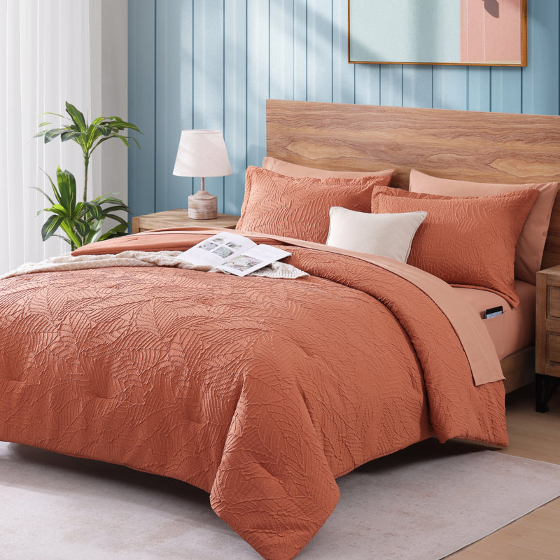 3D Embossed Comforter Set 7PC, King Comforter + 6 Additional Pieces, Yellow Brown