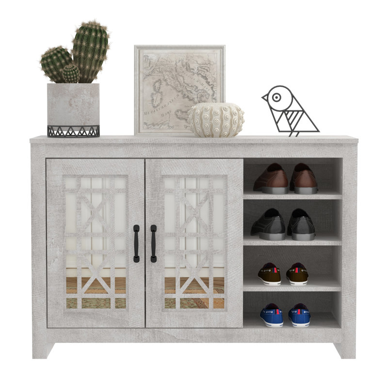 Red Barrel Studio® 2 Door Shoe Cabinet With Shelves, Gray