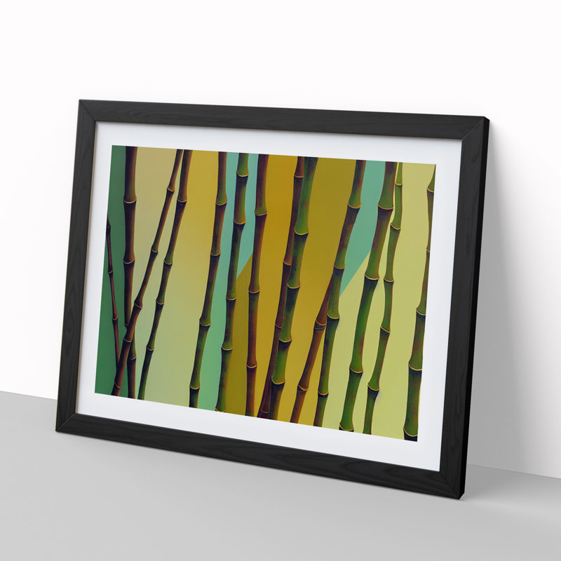 Lush Abstract Bamboo Forest - Single Picture Frame Print, Black, 46cm H x 64cm W x 2cm D