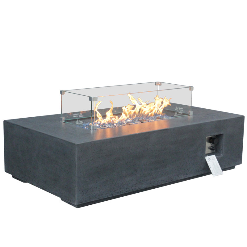 52 Inch Outdoor Concrete Propane Gas Rectangle Fire Pit Table, Black/Gray