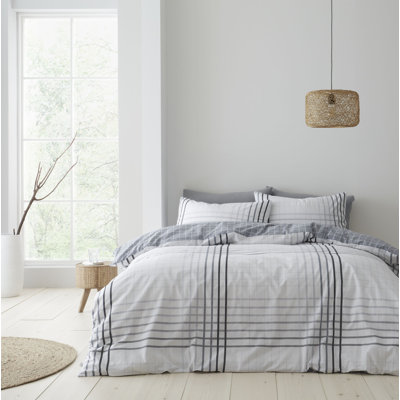Grid Check Egyptian-Quality Cotton Duvet Cover Set
