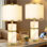 Ensemble de 2 lampes de table en albâtre naturel - lampe de table avec veilleuse pour chambre à coucher, lampes de table de chevet avec ports USB, lampes de chevet avec abat-jour en lin pour salon, chambre à coucher, bureau, bar (ampoule incluse)