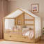 Lit pour enfant avec toit, rideaux, 2 tiroirs de rangement et 2 tablettes de rangement Montessori-939246657-939246783