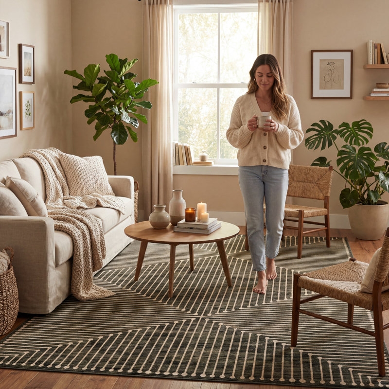  Perenna Geometric Washable Rug, Rectangle 8'6" x 11'6", Green