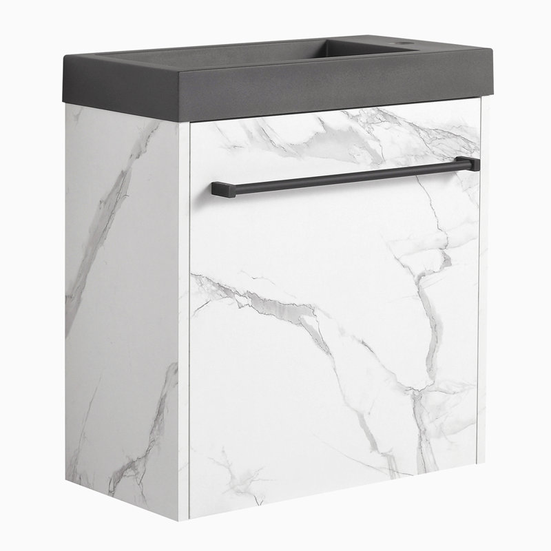 Meuble-lavabo mural flottant de 20 po avec lavabo en résine et porte d'armoire à fermeture en douceur