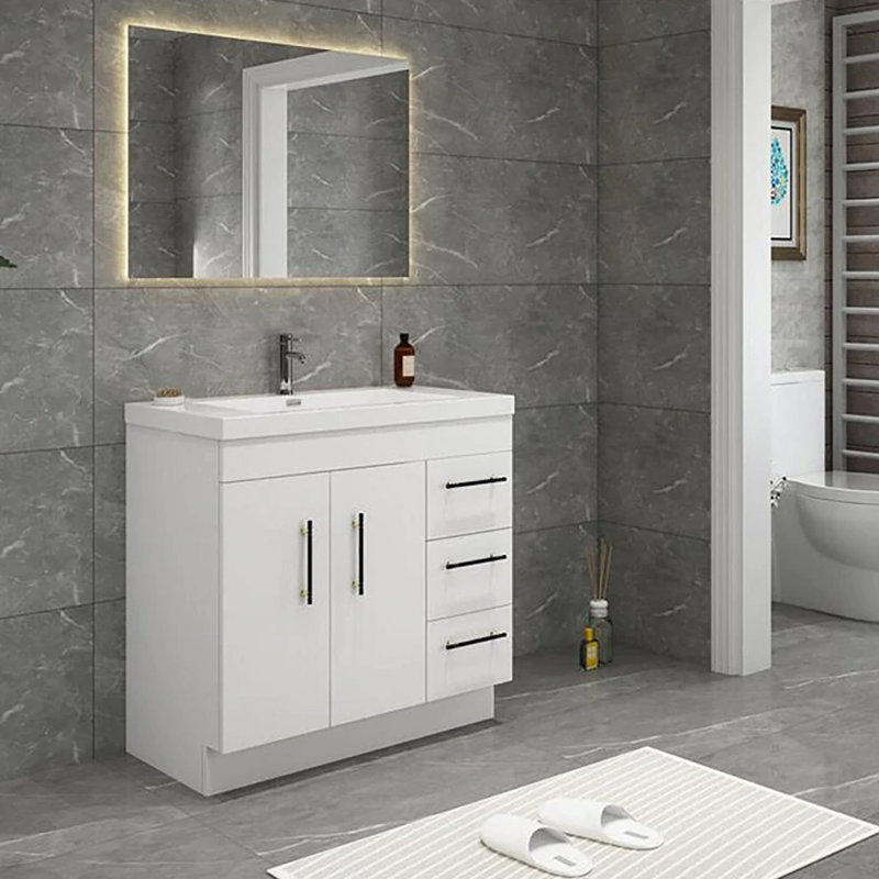 35.44'' Single Bathroom Vanity with Acrylic Top, Glossy White