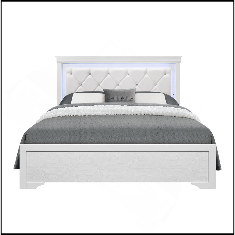 SHAKER  WHITE QUEEN BED WITH LED, Queen