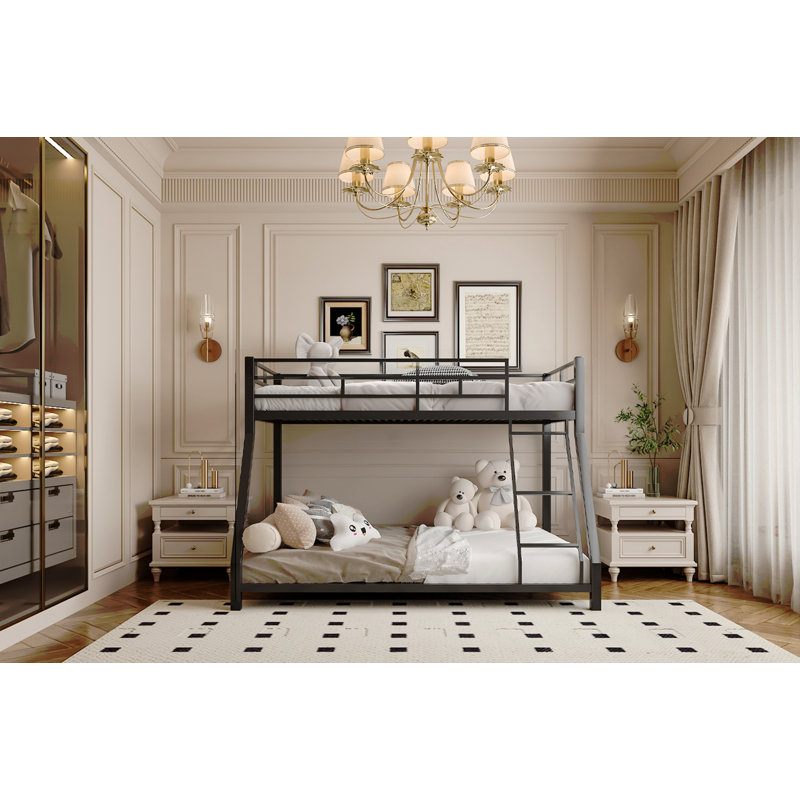 Lit superposé simple en métal pour enfants et adultes, avec barrière de sécurité et échelle