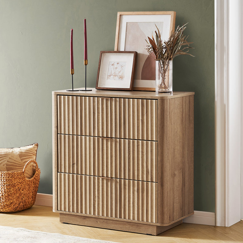 Commode 3 tiroirs l 32,2 po Dorcus, Doré / chêne