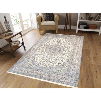 Azerbaijan One-of-a-Kind 8'2" x 11'5" New Age Rectangle Silk and Wool Area Rug in Blue and Ivory