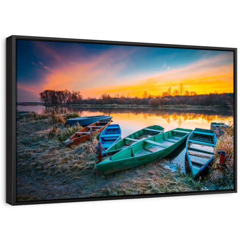 Vieux bateaux par le rivage, reproduction sur toile, H 9 po x l 13 po