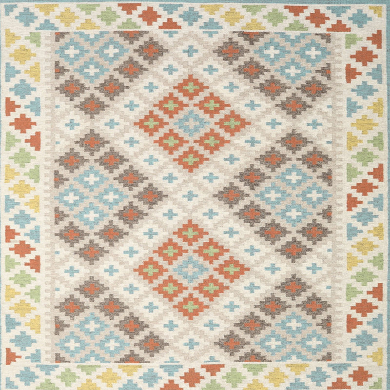 Tapis contemporain brun / jaune / gris, Carré 7 pi