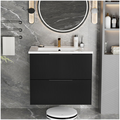 Meuble-lavabo de salle de bain 24 po avec lavabo en céramique - meuble-lavabo mural noir