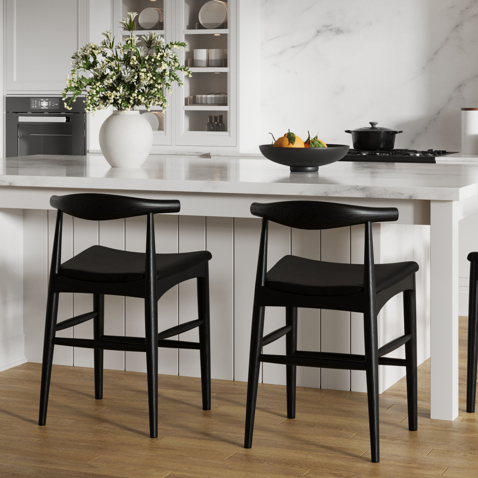 Ardo Vegan Leather Bar & Counter Stool, Counter Stool (24" Seat Height), Black