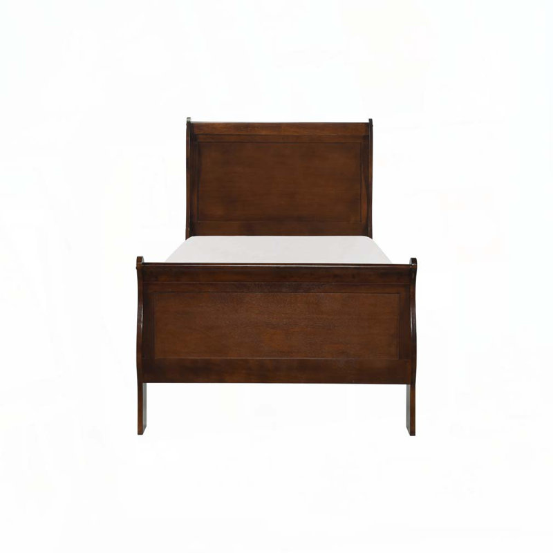 Rustic Wooden Panel Bed, Twin, Brown Cherry