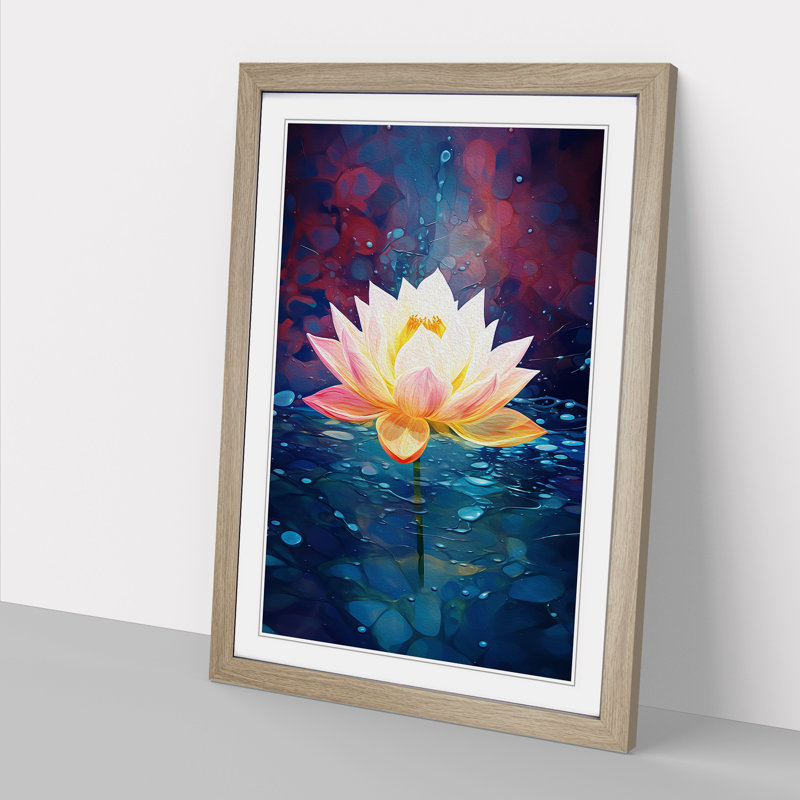 Lotus Flower Modern - Single Picture Frame Print on Wood, 34cm H x 25cm W x 2cm D, Oak