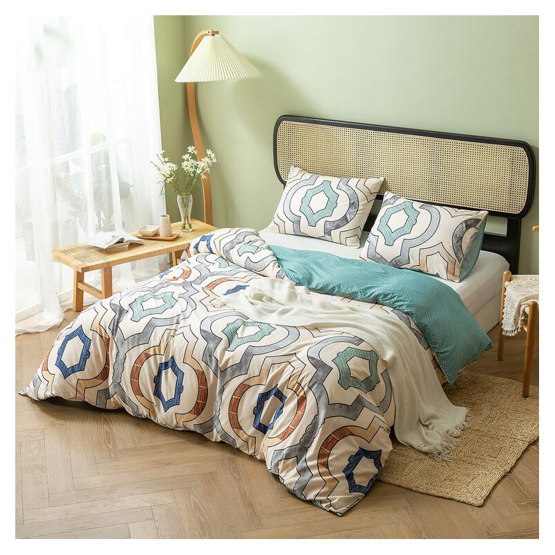 Ensemble de housse de couette réversible , Housse de couette simple et 2 taies décoratives
