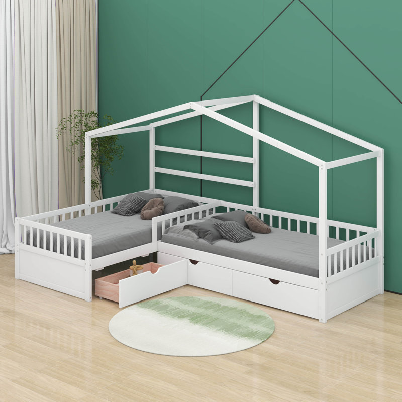 Lit plateforme simple avec trois tiroirs de rangement, Gris