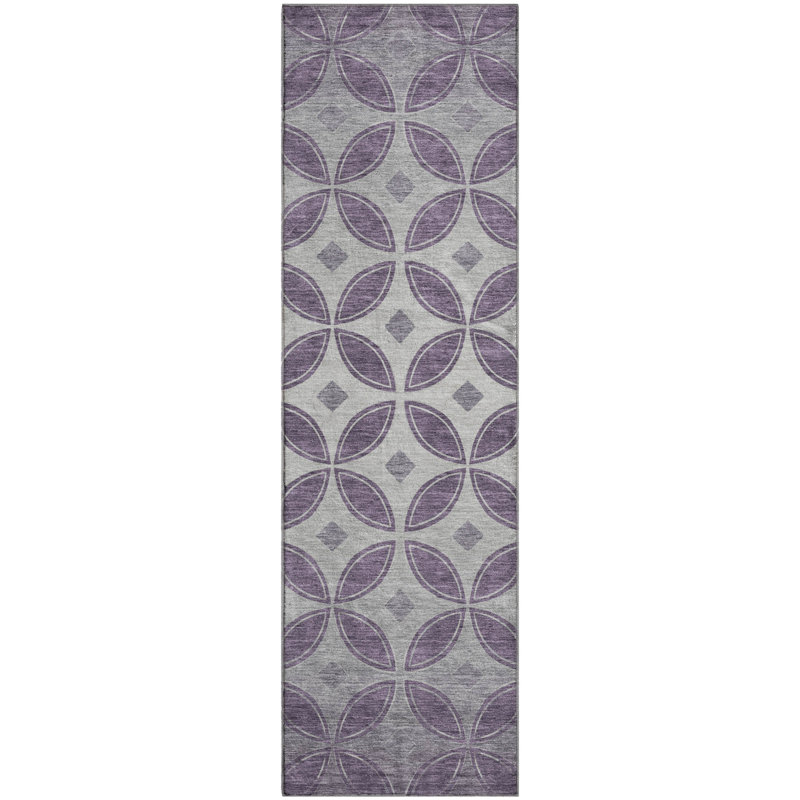 Premium Machine Washable Mayfield AMF2423 Geometric Rug, 2'3" x 7'6" Runner, Plum