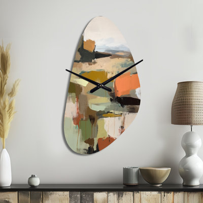 Grande horloge murale verte et beige Transcendant Reality III - forme d'automne