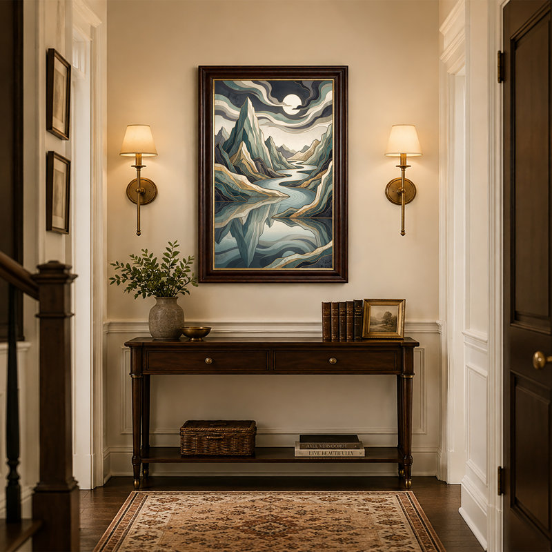 Art mural sur toile bleu sarcelle et doré, 18"H x 12"W