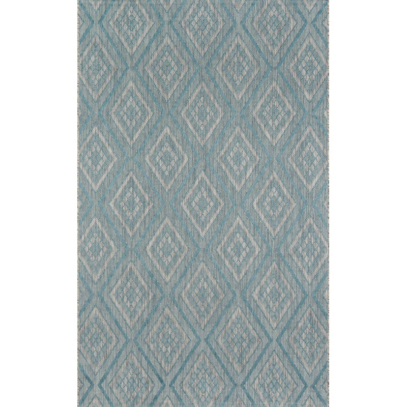 Tapis géométrique bleu clair, Rectangle 6 pi 7 po x 9 pi 6 po