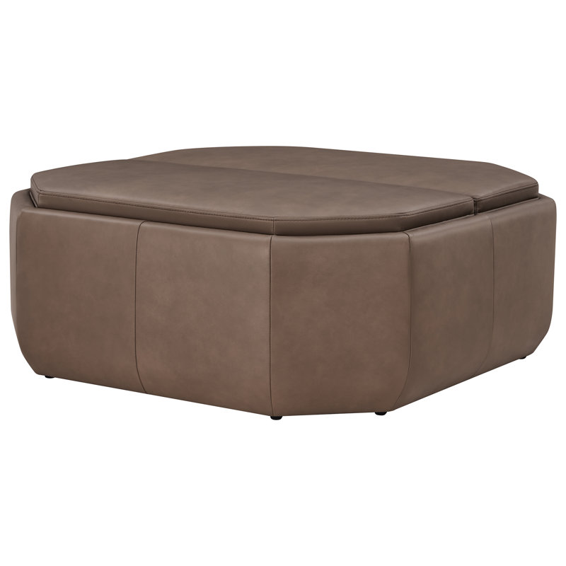 Pouf de rangement carré moderne Alysson avec plateau en bois amovible
