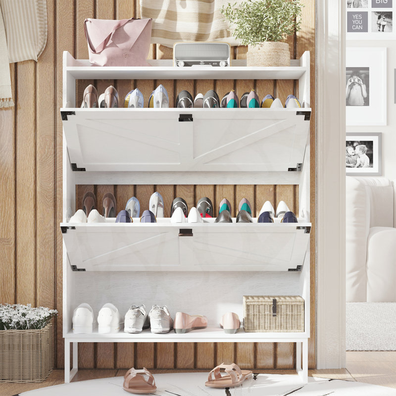 Slim Entryway Shoe Cabinet with Flip Drawers and Removable Dividers for Space-Saving Storage
