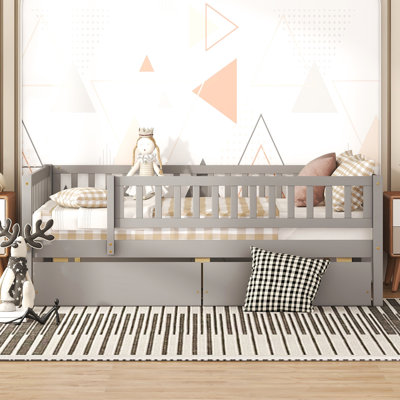 Gray Full Size Daybed With Spacious And Practical Storage Drawers - Meets Decor Needs Solid Wood In Two Improves Bedroom Layout