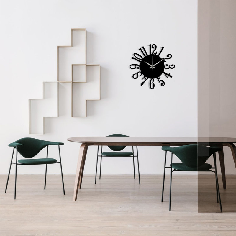 Horloge murale élégante en métal noir, 19,0 po x 19,0 po | 100% métal durable, épaisseur: 0,06 pouce | Mécanisme silencieux, fixation murale facile | Parfait pour la décoration intérieure et le bureau, fonctionne à piles (1 pile AA requise)