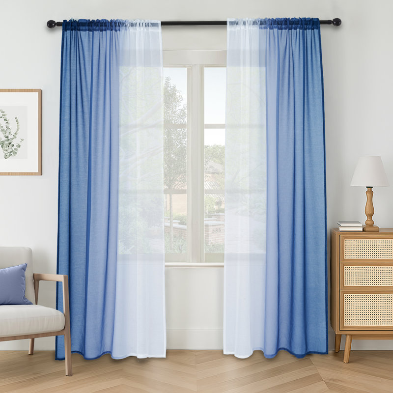 Gradient Sheer Curtains for Room Decor,Chiffon Gradient Semi Voile Rod Pocket Window Drapes,Set of 2, 54" W x 63" L, Blue
