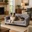 Canapé-lit orthopédique pour chien avec mousse à mémoire de forme, structure en bois massif et housse lavable