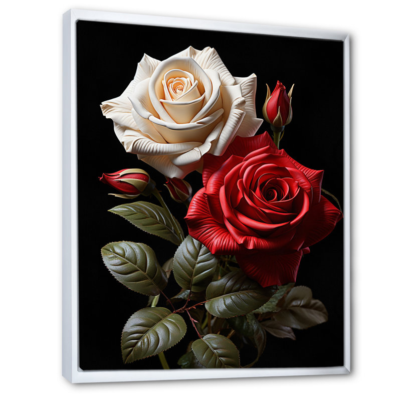 Claria - blanc, rose rouge, éternel amour - impression, H 32 po x l 24 po x P 1 po, Cadre flottant blanc