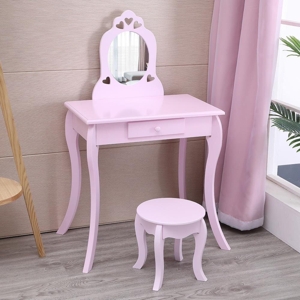 Gemma Violet Ensemble de chaise de coiffeuse avec coiffeuse pour enfant  avec miroir pliant rose et Commentaires - Wayfair Canada