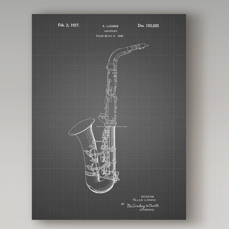«Conn a Melody Saxophone» par Manilo, reproduction d'art sur toile tendue, H 47 po x l 35 po