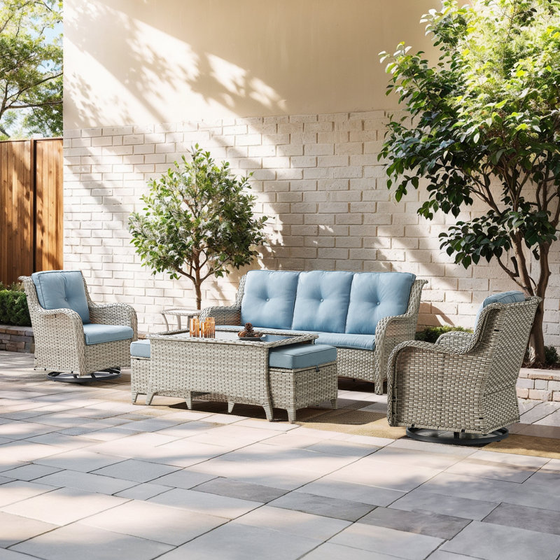 Erbin 5 - Person Seating Group with Cushions, Baby Blue