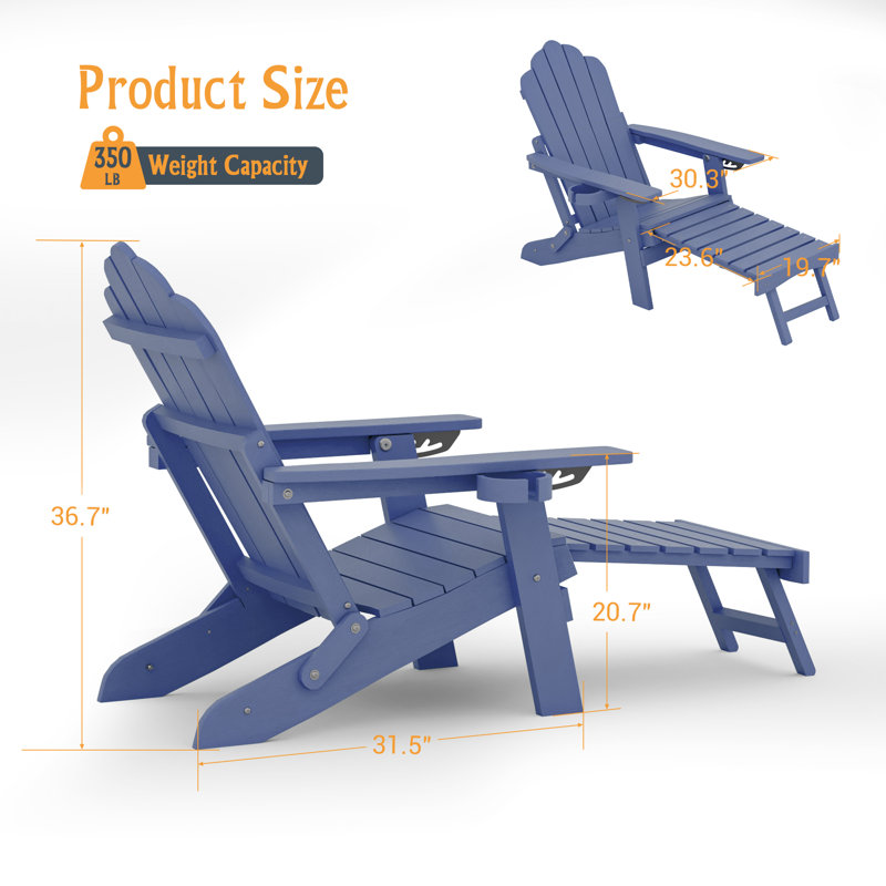 Chaise Adirondack pliante résistante aux intempéries, Marine