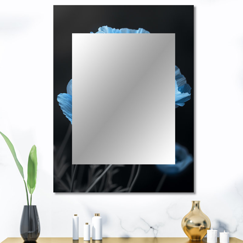 Blue black Natures Nuance Poppies II - Poppies Mirror, Traditional Unique Wall Mirror, Printed Metal Art, 40" x 30"