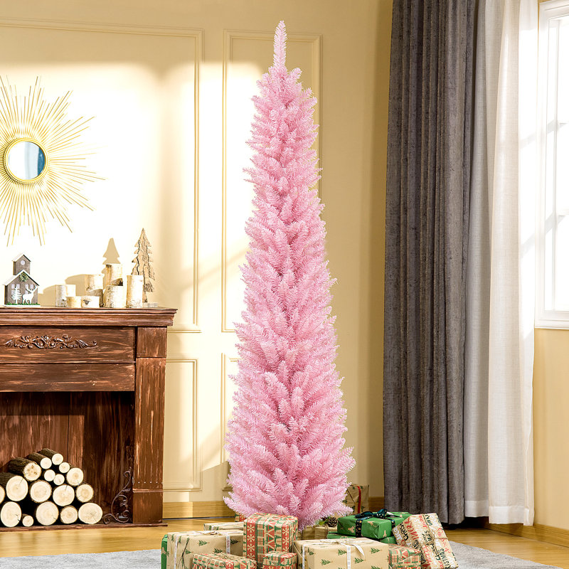 Sapin de Noël artificiel de 1,5 m, mince et élancé, avec 294 branches réalistes et un support métallique pliable, rose., 5'